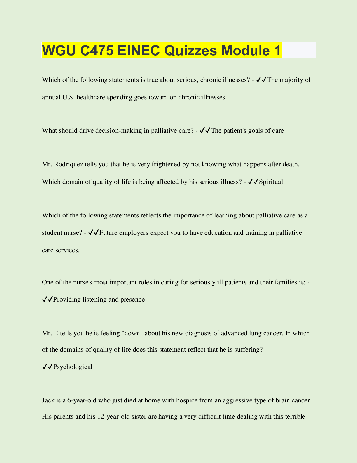Preview image for WGU C475 ElNEC Quizzes Module 1 | Questions with 100% Correct Answers | Verified | Latest Update